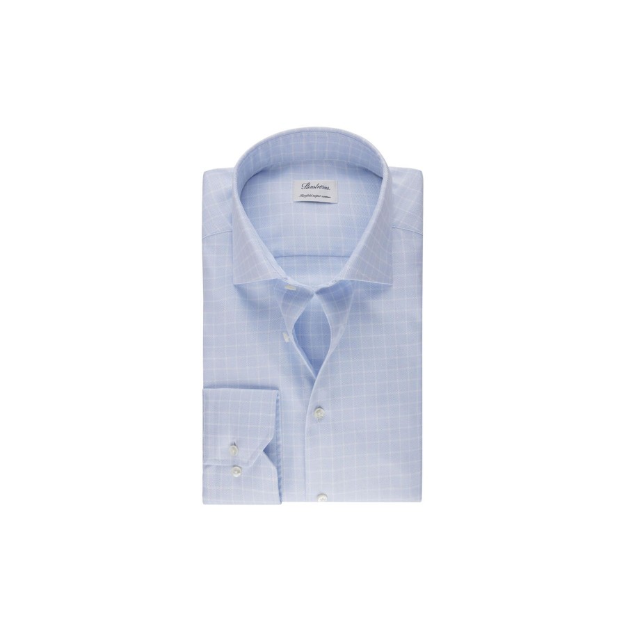 Herre Stenströms Skjorter | Fitted Body/77 Rm Cuff, Light Blue Check