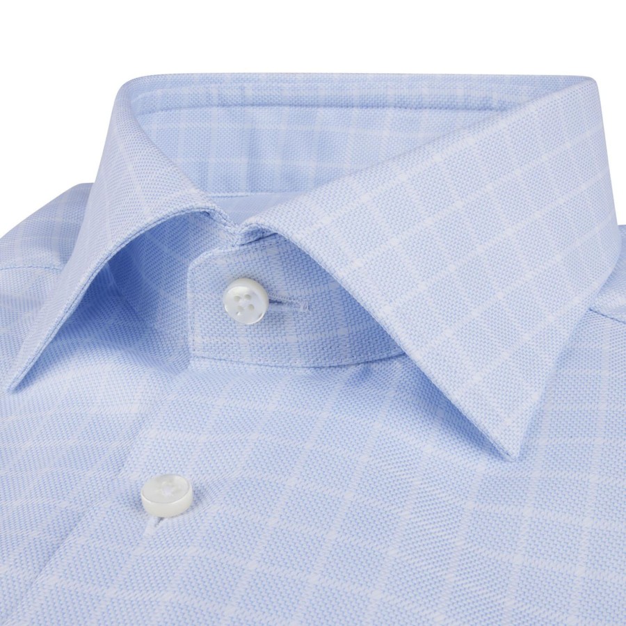 Herre Stenströms Skjorter | Fitted Body/77 Rm Cuff, Light Blue Check