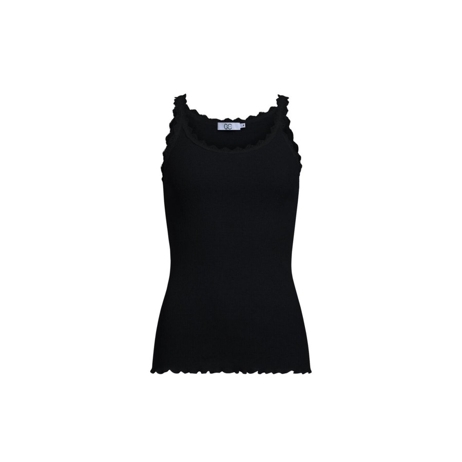 Dame Coster Copenhagen Toppe & T-Shirts | Cc Heart Silk Lace Strap Top, Black