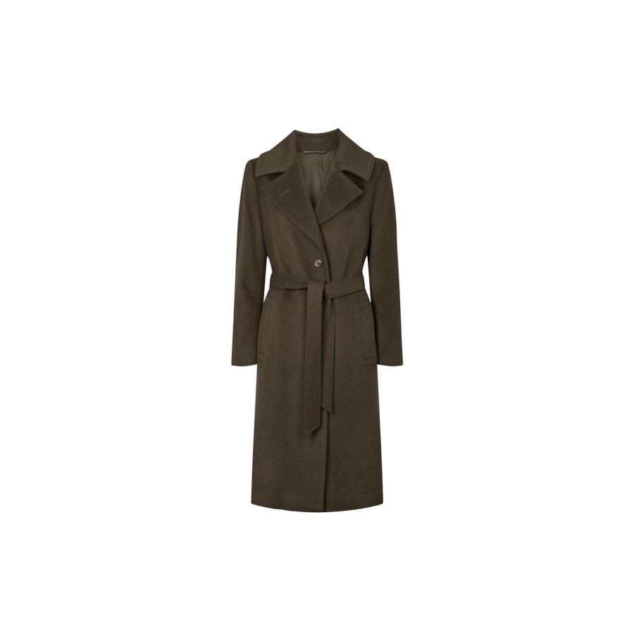 Dame SAND Copenhagen Overtoj | Cashmere Coat W Clareta Belt Midi, Dark Olive Green