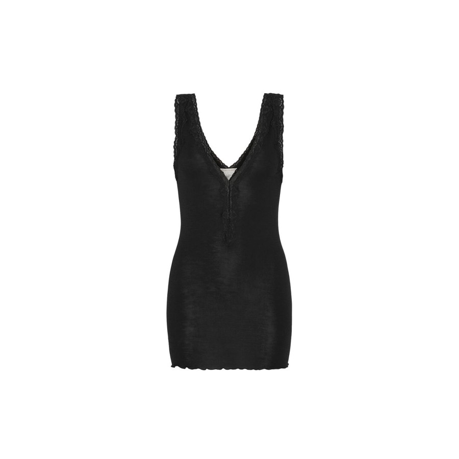 Dame Seamless Basic Toppe & T-Shirts | Woollen Lacey Top, Black