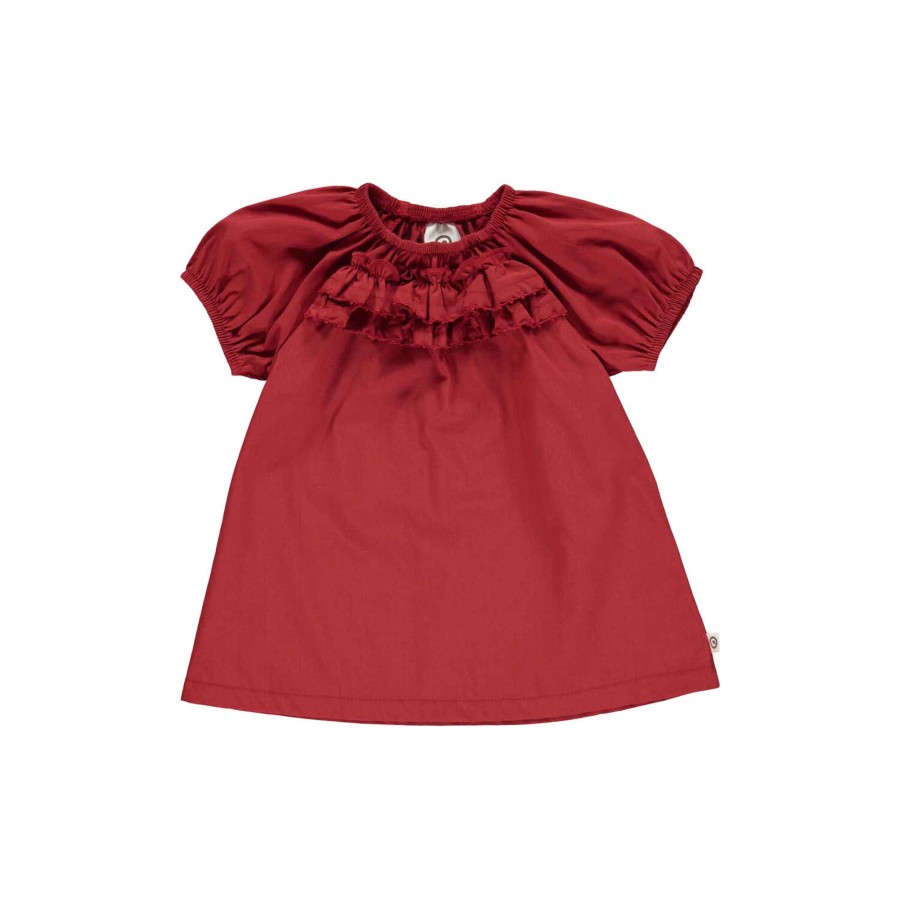 Born Müsli by Green Cotton Kjoler | Poplin Kjole Med Flaeser, Berry Red