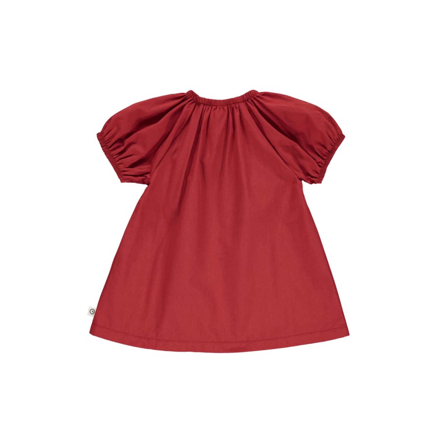 Born Müsli by Green Cotton Kjoler | Poplin Kjole Med Flaeser, Berry Red