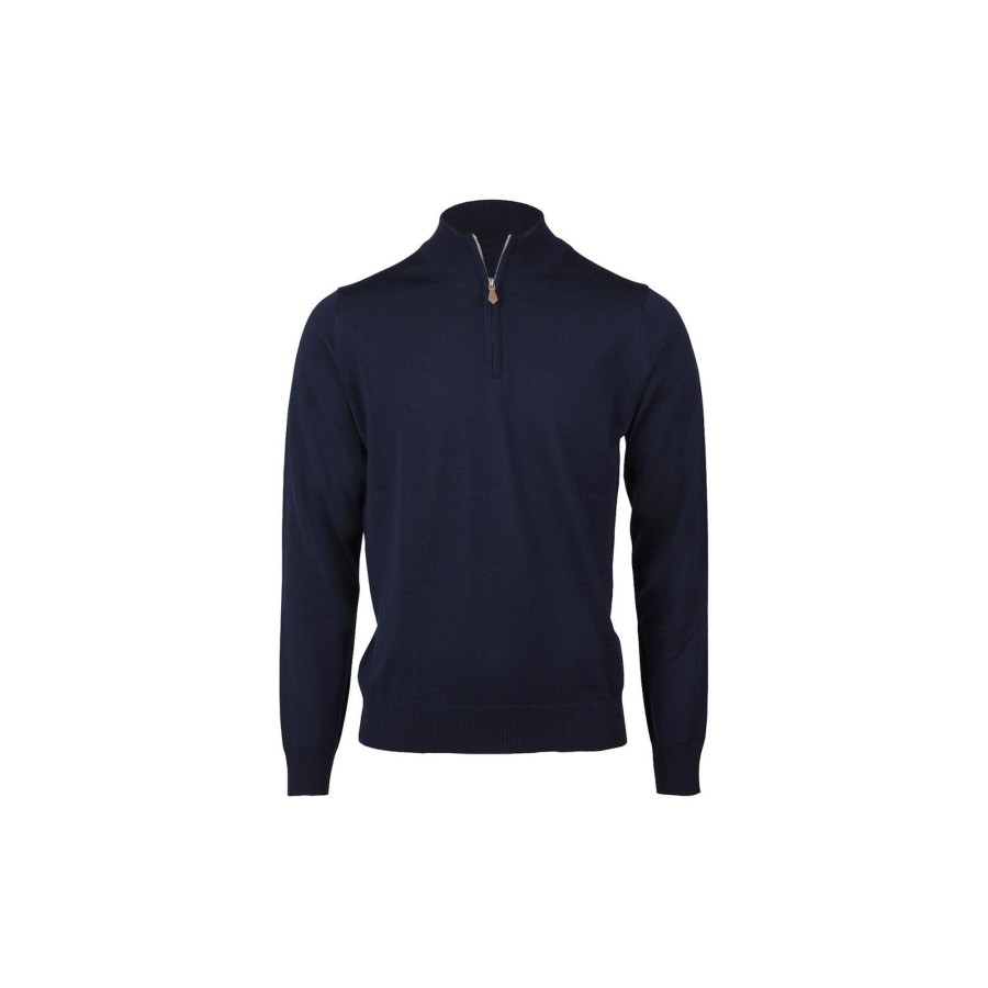 Herre Stenströms Strik & Bluser | Half Zip Merino Wool, Navy