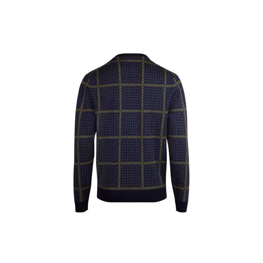 Herre Stenströms Strik & Bluser | Crew Neck Houndstooth Jaquard, Dark Blue Check