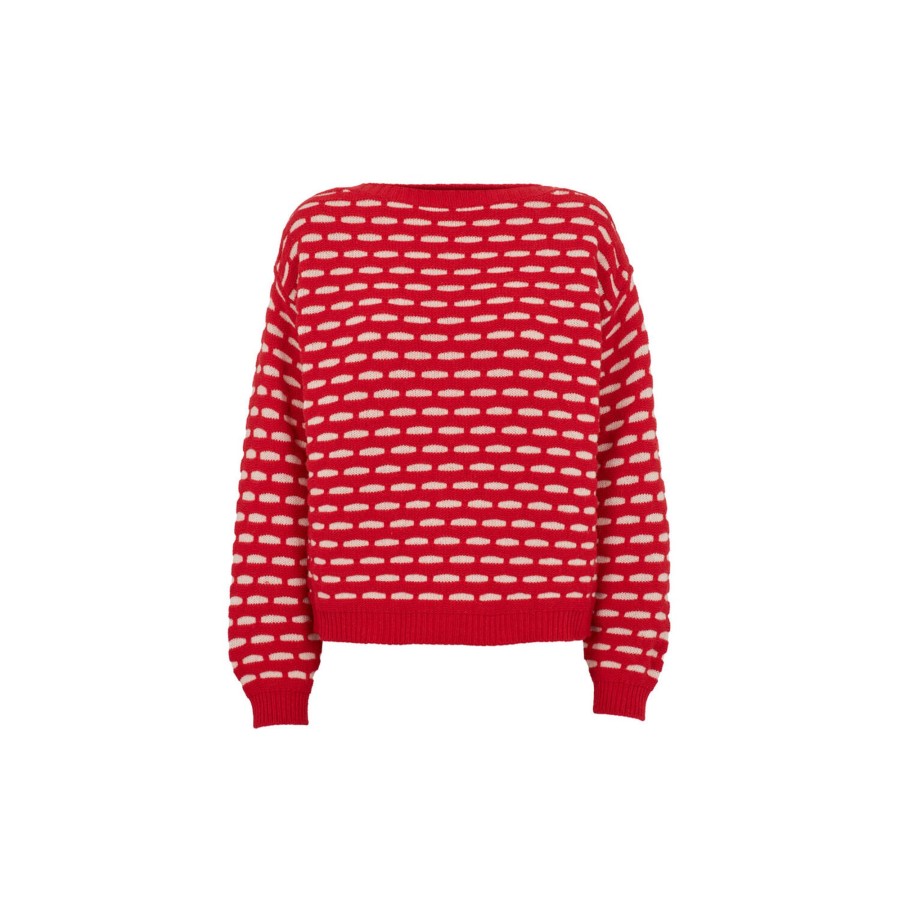 Dame Basic Apparel Strik | Wave Sweater, High Risk Red /Birch