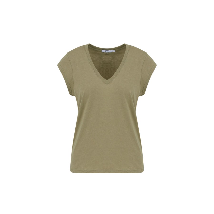 Dame Coster Copenhagen Toppe & T-Shirts | Cc Heart Basic V-Neck T-Shirt, Dusty Olive