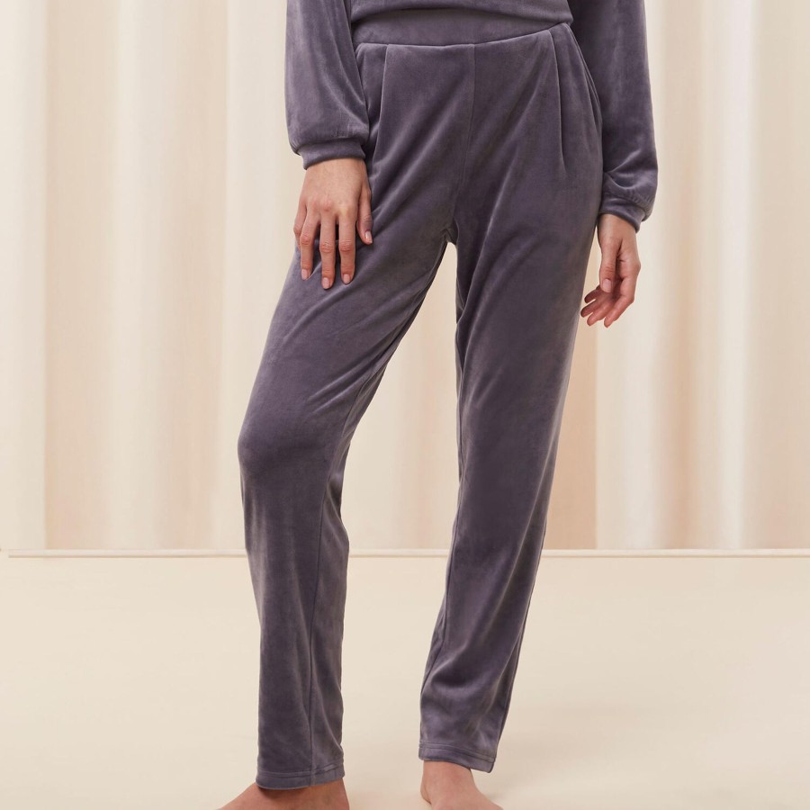 Dame Triumph Nattoj & Loungewear | Cozy Comfort Velour Trousers, Slate