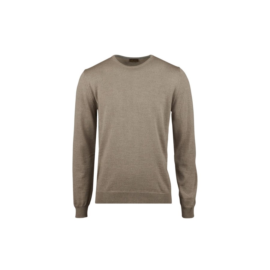 Herre Stenströms Strik & Bluser | Crew W Patch Merino Wool, Light Beige