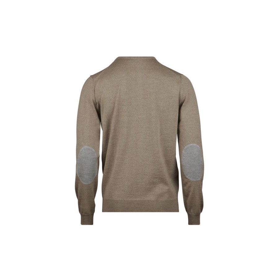 Herre Stenströms Strik & Bluser | Crew W Patch Merino Wool, Light Beige