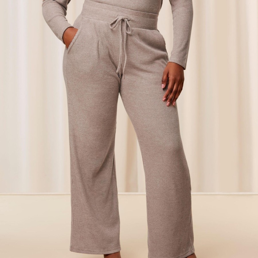 Dame Triumph Nattoj & Loungewear | Thermal Mywear Wide Leg Trousers, Light Grey Melange