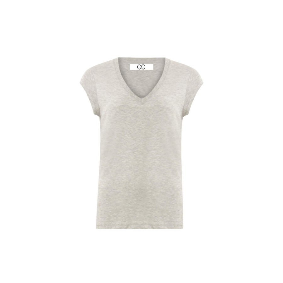 Dame Coster Copenhagen Toppe & T-Shirts | Cc Heart Basic V-Neck T-Shirt, Light Grey Melange