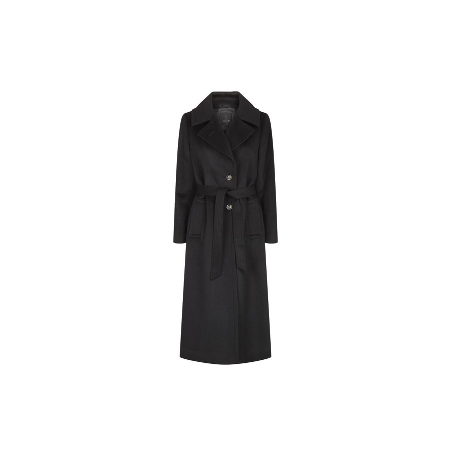 Dame SAND Copenhagen Overtoj | Cashmere Coat W Clareta Belt Midi, Ebony Black