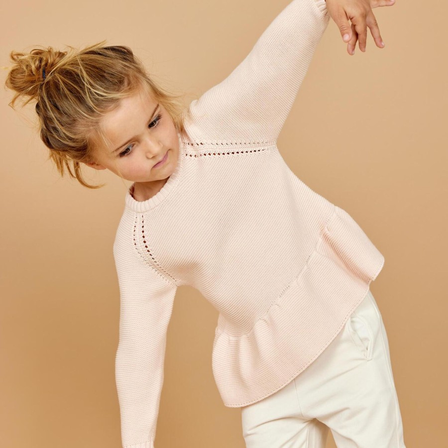 Born Copenhagen Colors Organics Strik & Cardigans | Knitted Pullover W. Frill, Soft Pink