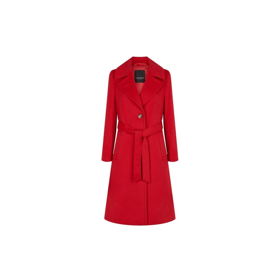 Dame SAND Copenhagen Overtoj | Cashmere Coat W Clareta Belt Midi, Medium Red