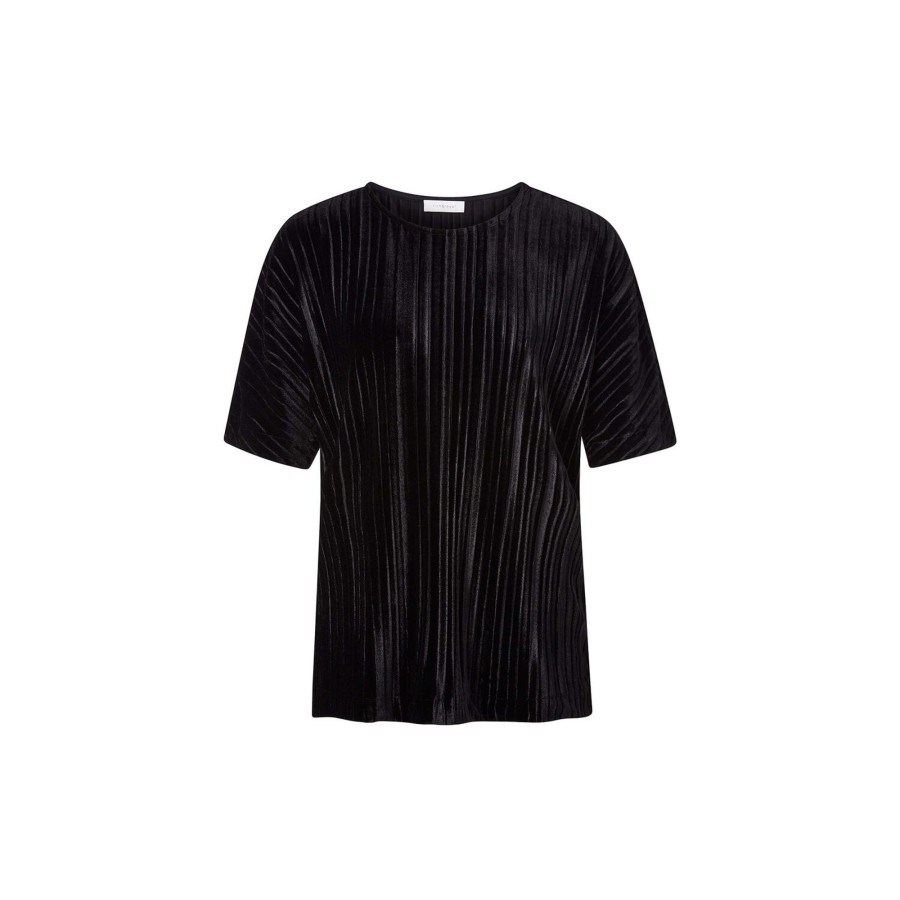 Dame Rich & Royal Toppe & T-Shirts | Plissee Velvet T-Shirt, Black