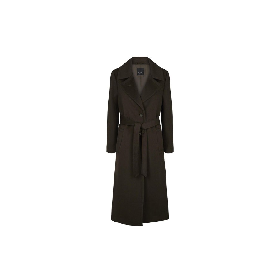 Dame SAND Copenhagen Overtoj | Cashmere Coat W Clareta Belt Long, Dark Olive Green