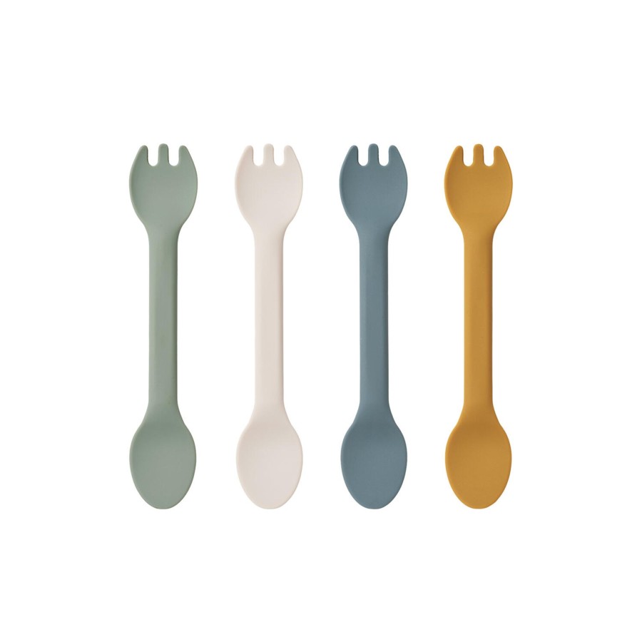 Born Liewood Spiseudstyr | Jan 2 In 1 Cutlery 4-Pack, Faune Green Multi Mix