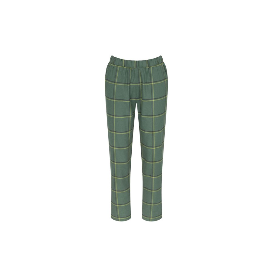 Dame Triumph Nattoj & Loungewear | Mix & Match Tapered Trouser Flannel 01 X, Green - Light Combination