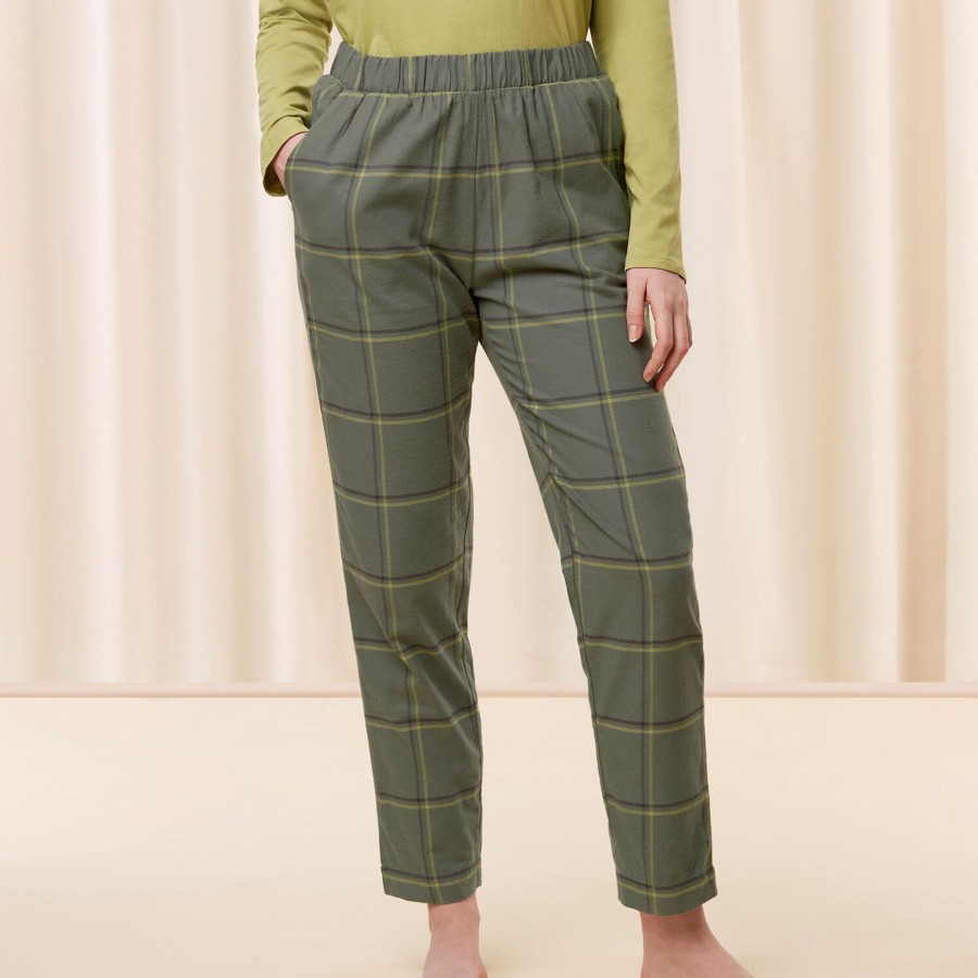 Dame Triumph Nattoj & Loungewear | Mix & Match Tapered Trouser Flannel 01 X, Green - Light Combination