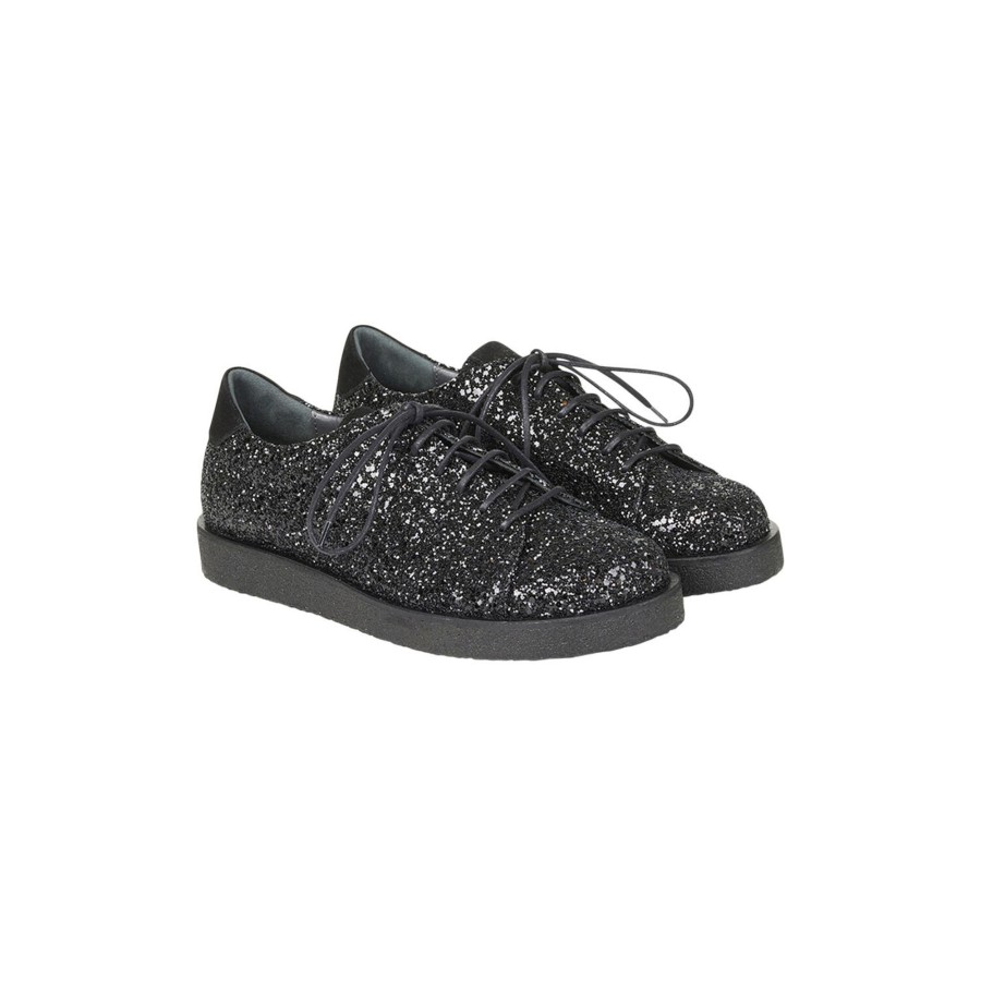 Dame ANGULUS Flade Sko & Sneakers | Sneaker I Glitter Pa Plateausal, Black Glitter/Black