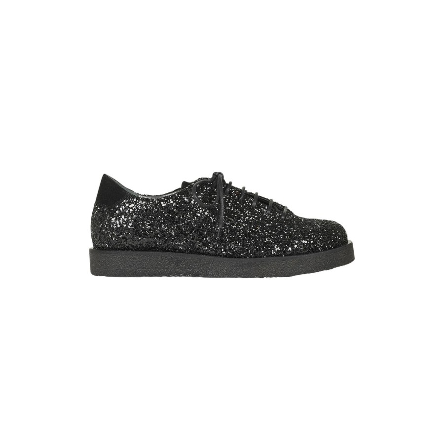 Dame ANGULUS Flade Sko & Sneakers | Sneaker I Glitter Pa Plateausal, Black Glitter/Black