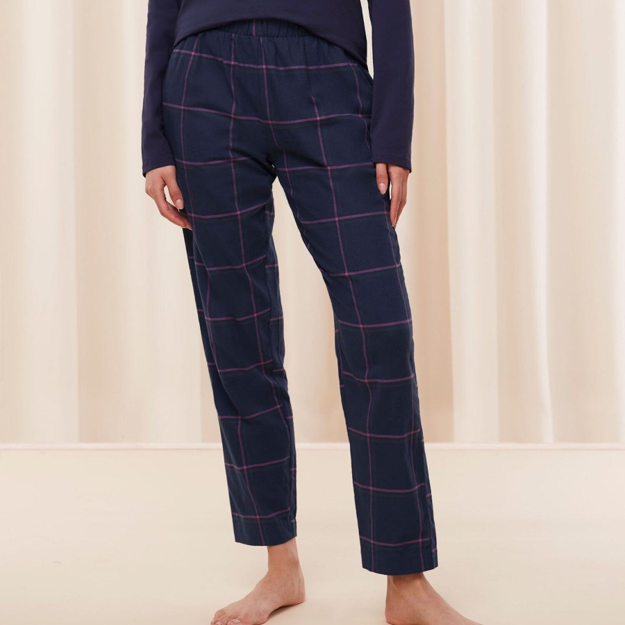 Dame Triumph Nattoj & Loungewear | Mix & Match Tapered Trouser Flannel 01 X, Blue - Light Combination