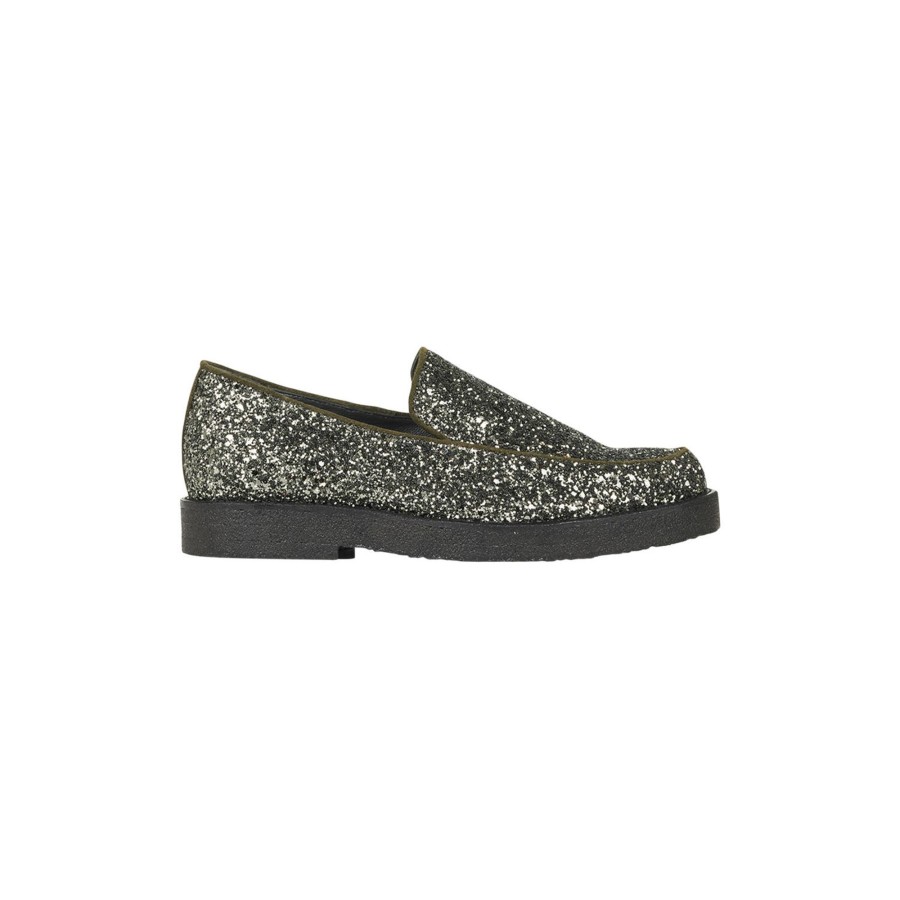 Dame ANGULUS Flade Sko & Sneakers | Klassisk Loafer Med Blod Haelkappe, Dark Green Glitter/Dark Green