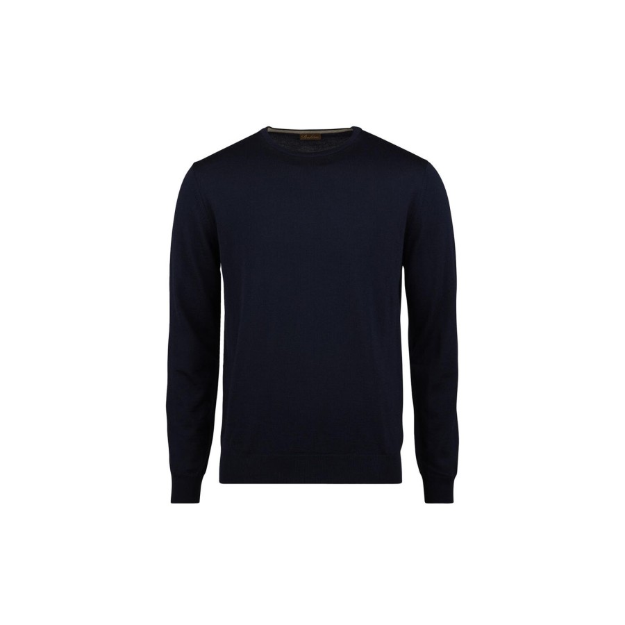 Herre Stenströms Strik & Bluser | Crew W Patch Merino Wool, Navy