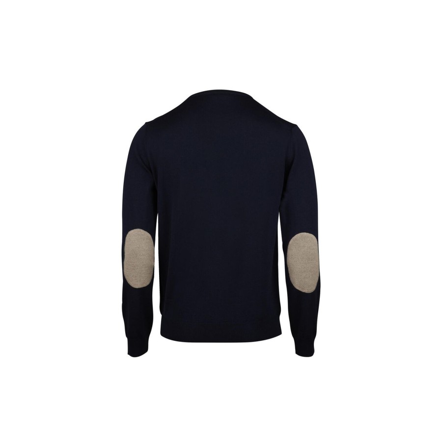 Herre Stenströms Strik & Bluser | Crew W Patch Merino Wool, Navy