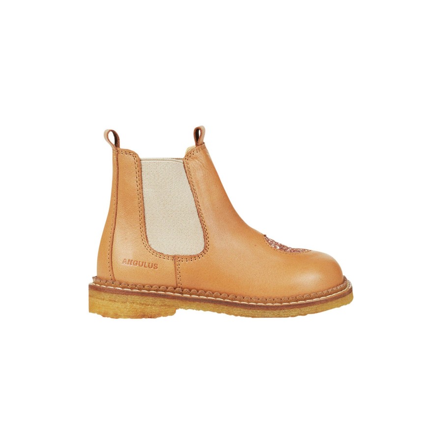 Born ANGULUS Stovler | Chelsea Stovle Med Hjerte, 1732/1708/010 Almond/Maple Glitter/Beige Elastic