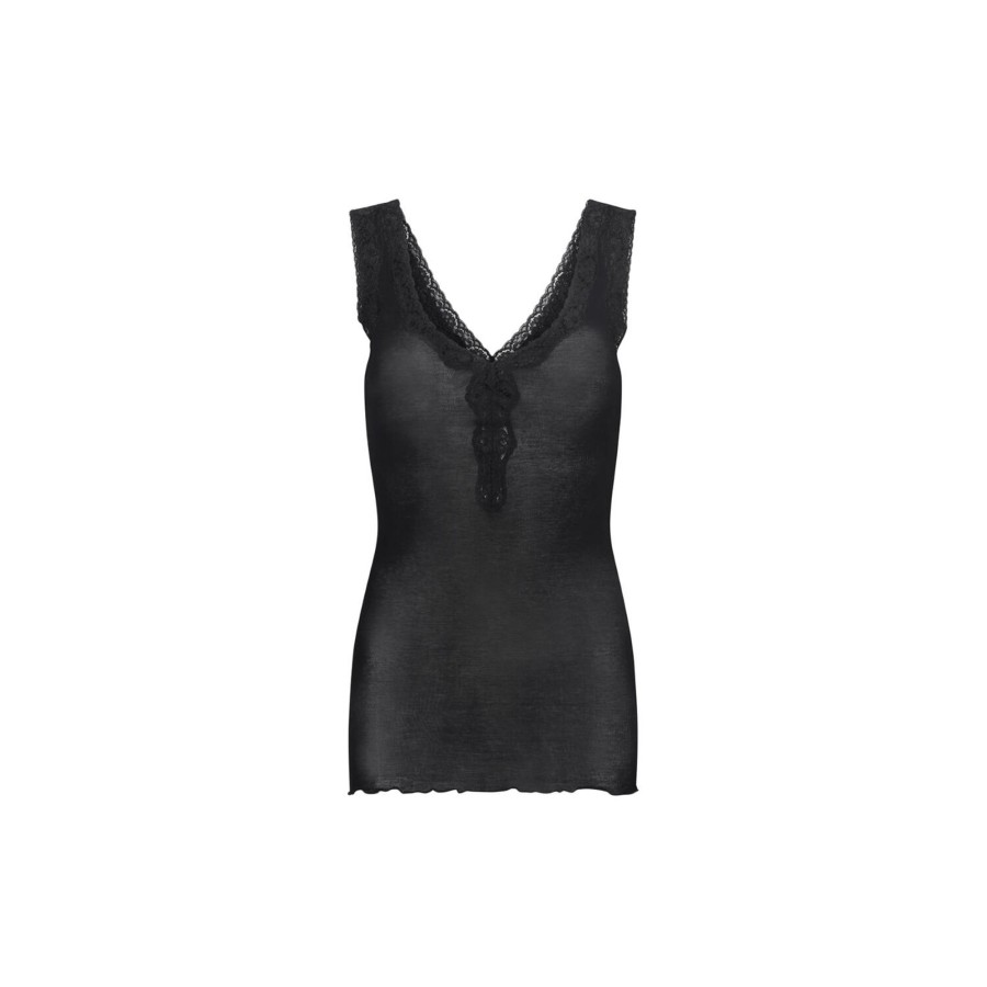 Dame Seamless Basic Toppe & T-Shirts | Cotton Lacey Top, Black