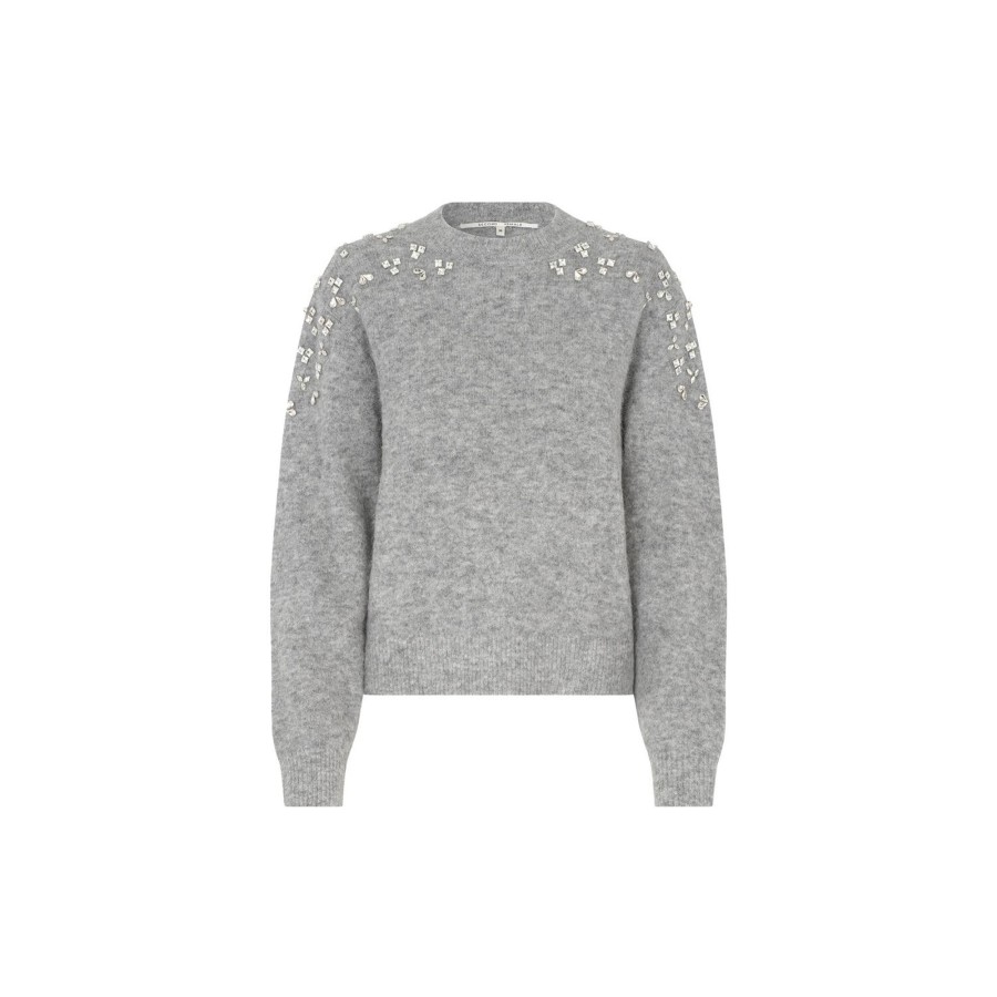 Dame Second Female Strik | Sparkling Knit O-Neck, Grey Melange