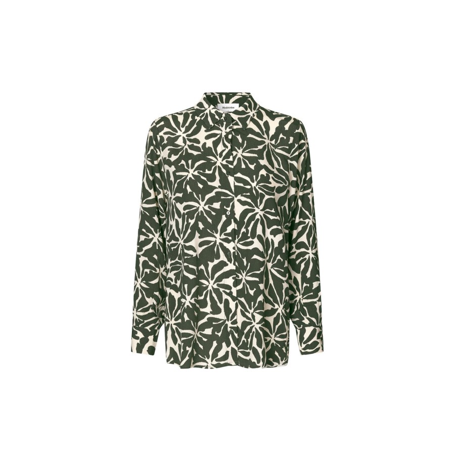 Dame Modström Skjorter & Bluser | Fernmd Print Shirt, Ocean Fleur