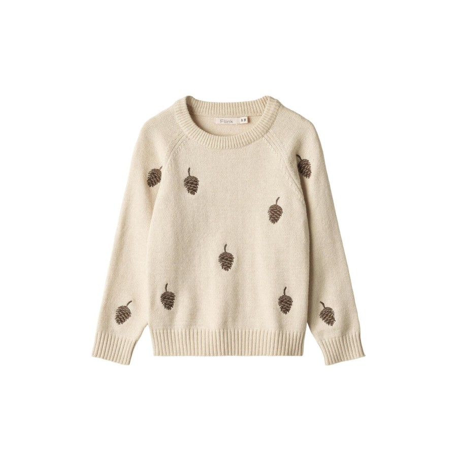 Born Fliink Strik & Cardigans | Benna Embr. Cone Pullover, Sandshell