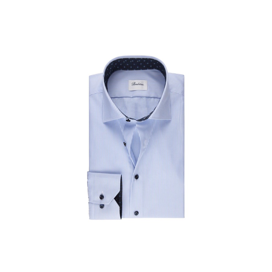 Herre Stenströms Skjorter | Fitted/75 Rm Cuffcontrast, Light Blue Stripe