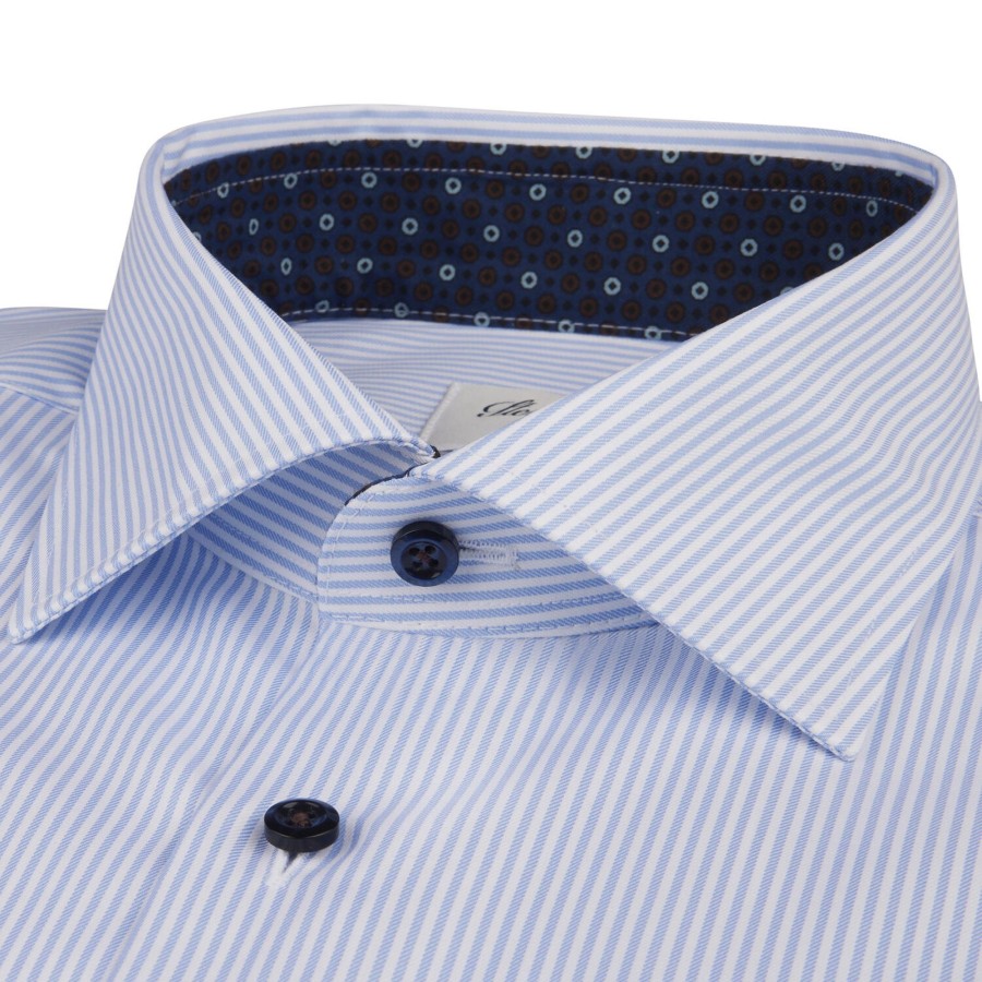 Herre Stenströms Skjorter | Fitted/75 Rm Cuffcontrast, Light Blue Stripe