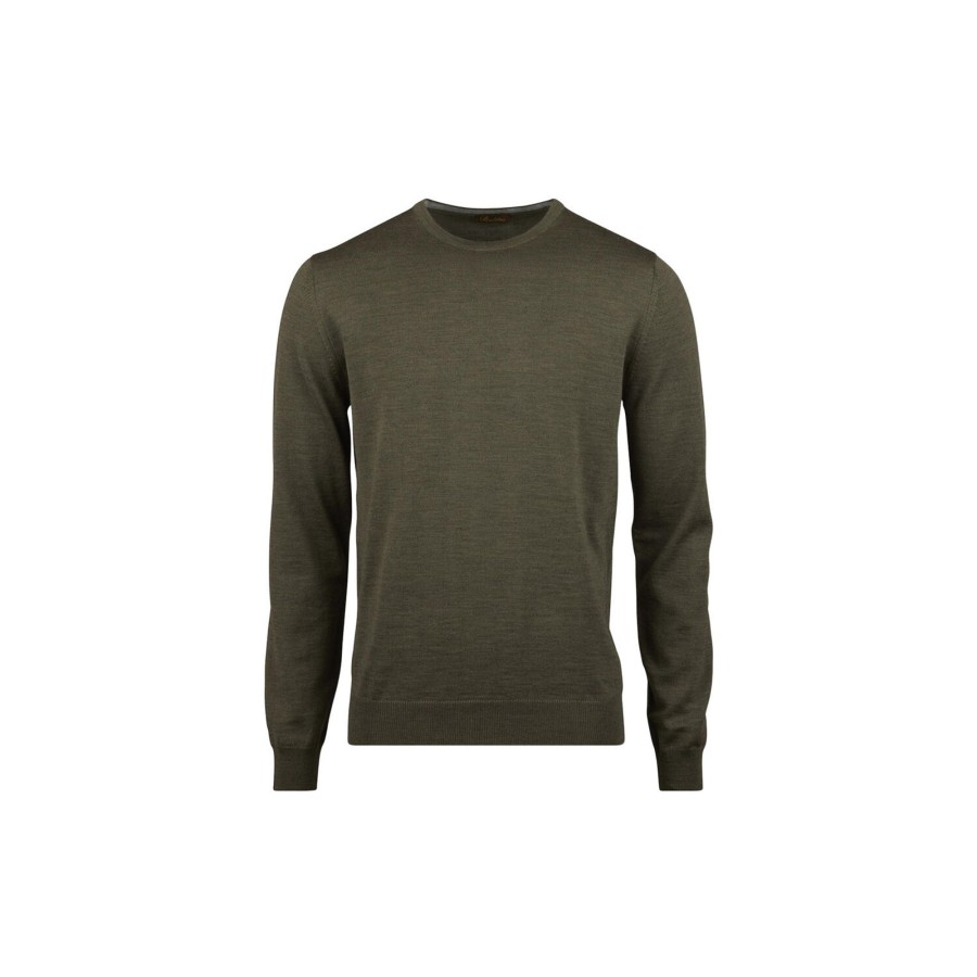 Herre Stenströms Strik & Bluser | Crew W Patch Merino Wool, Green