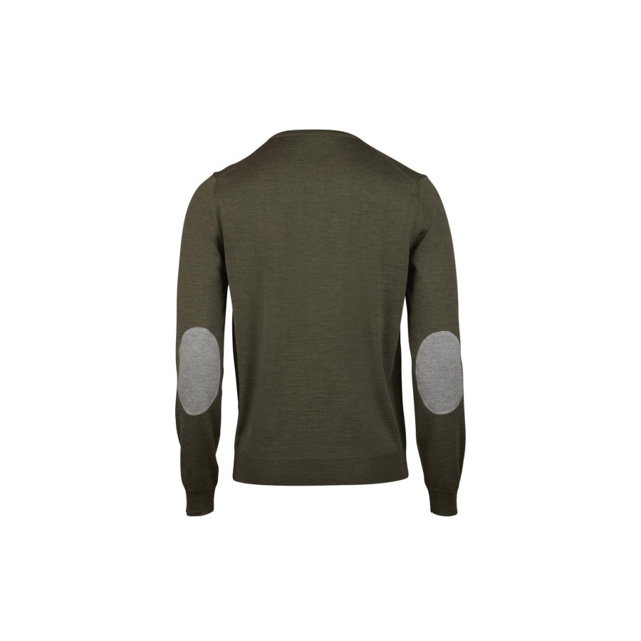 Herre Stenströms Strik & Bluser | Crew W Patch Merino Wool, Green