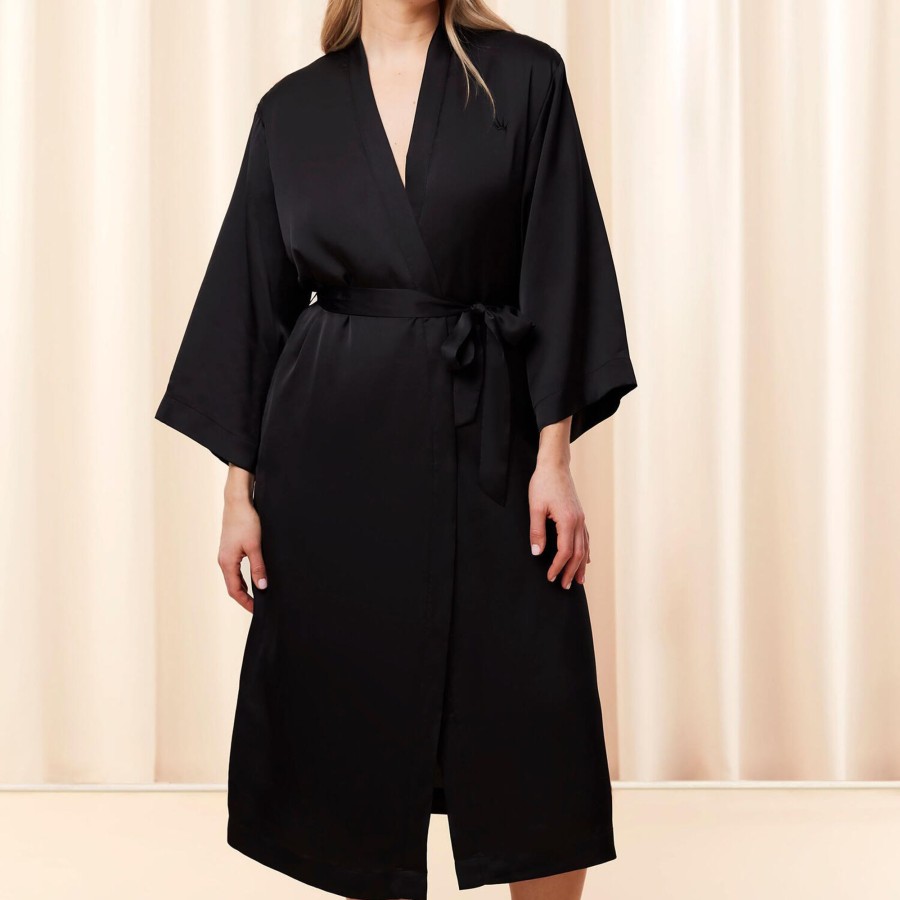 Dame Triumph Nattoj & Loungewear | Robes Satin Robe 01, Black