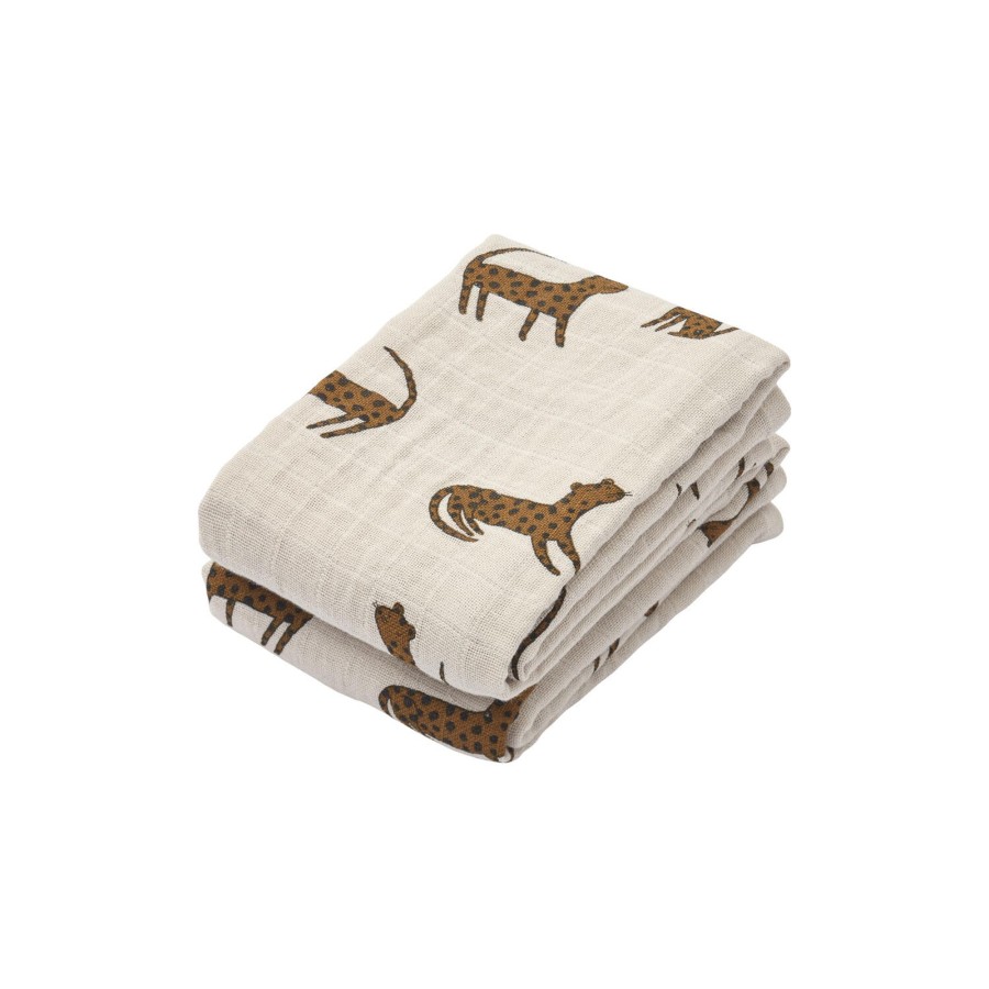 Born Liewood Pusle Og Pleje | 2-Pack Lewis Muslin Cloth, 1493 Leopard/Sandy