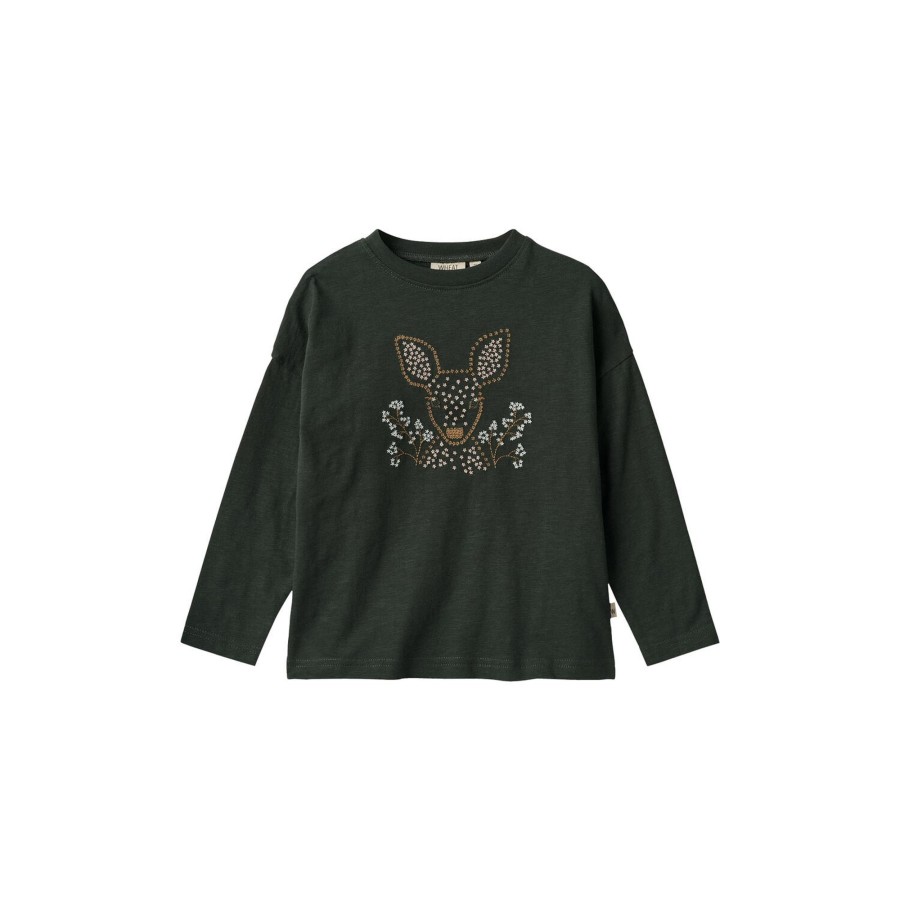 Born Wheat Bluser & Skjorter | T-Shirt Deer Embroidery, 0025 Black Coal