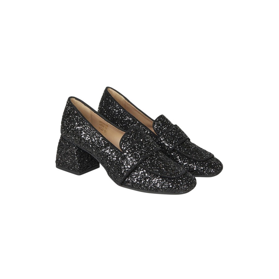 Dame ANGULUS Hoje Haele | Loafer Med Hael, Black Glitter/Black