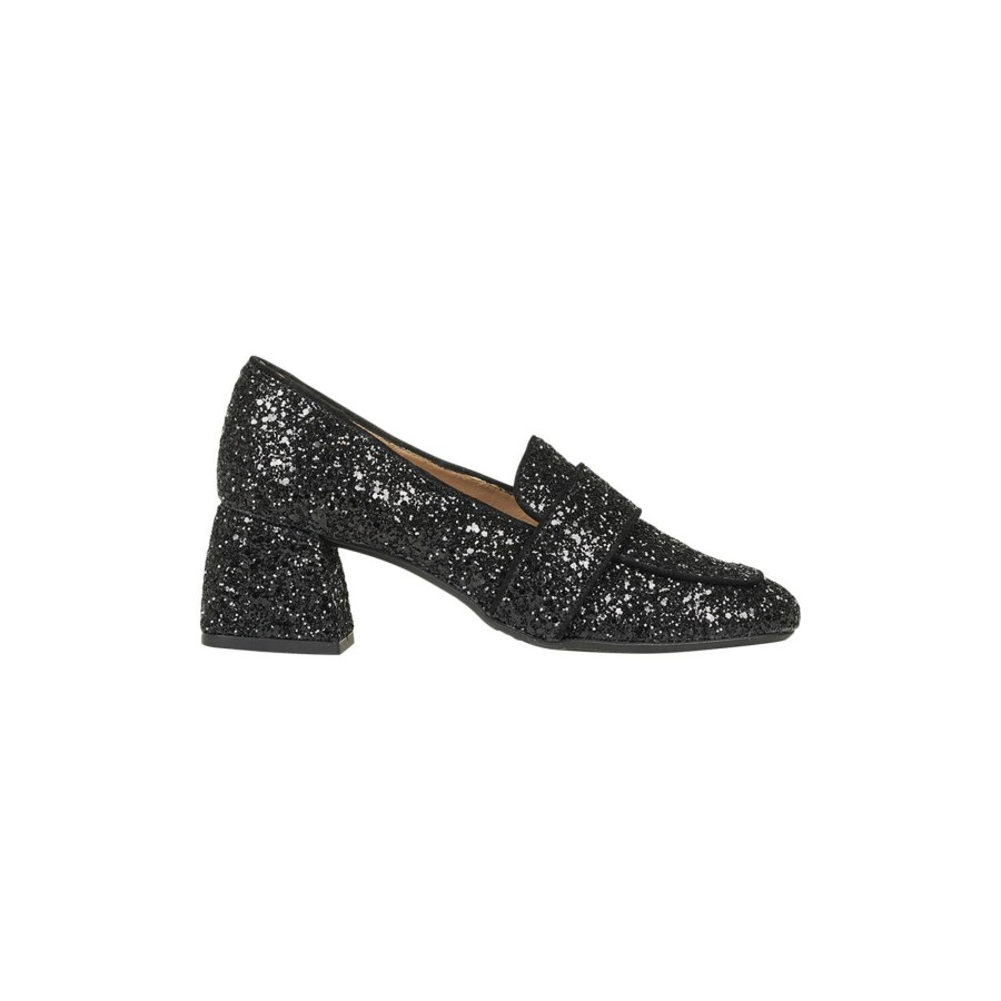 Dame ANGULUS Hoje Haele | Loafer Med Hael, Black Glitter/Black