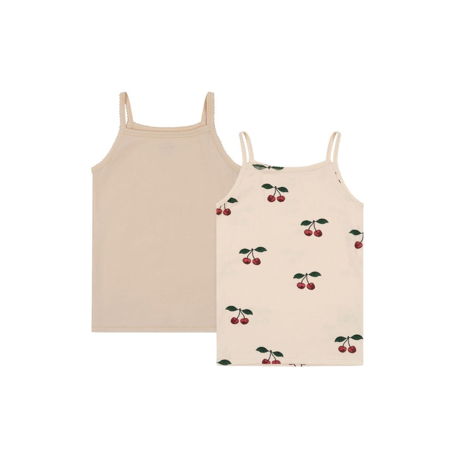 Born Konges Sløjd Nattoj & Undertoj | Basic 2 Pack Strap Top, Ma Grande Cerise/Nouvelle Peach