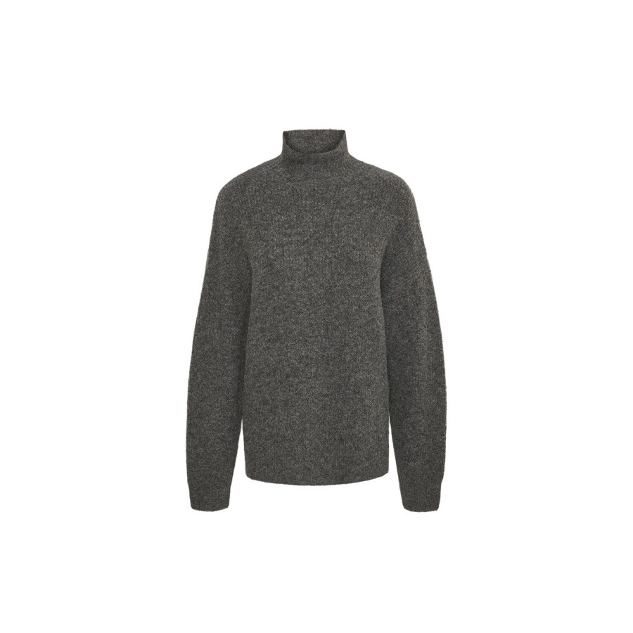 Dame Lounge Nine Strik | Charliln High Neck Knit Gf, Grey Melange