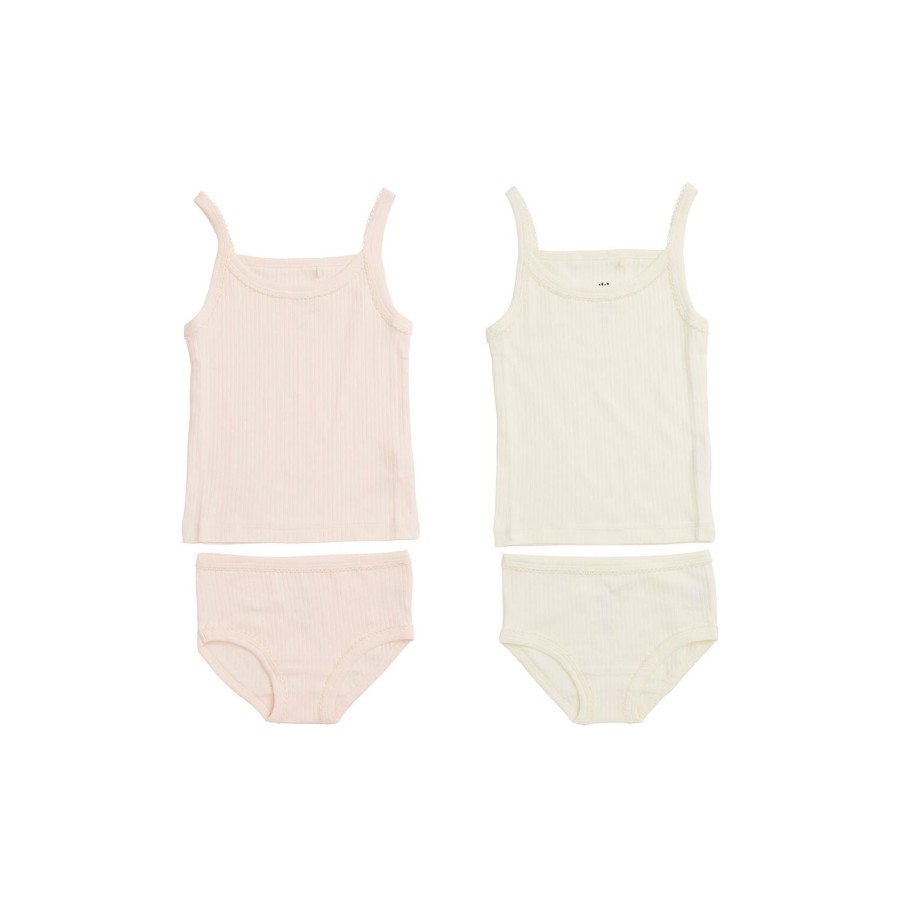 Born Copenhagen Colors Organics Nattoj & Undertoj | Rib Jersey 2-Pack Straptop & Underpants, Soft Pink/Cream Comb. Core