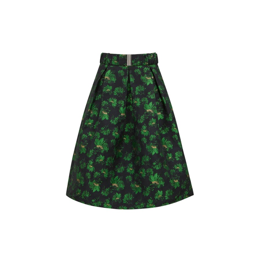 Dame Coster Copenhagen Nederdele | Jaquard Skirt Wth Belt, Dark Green Jaquard