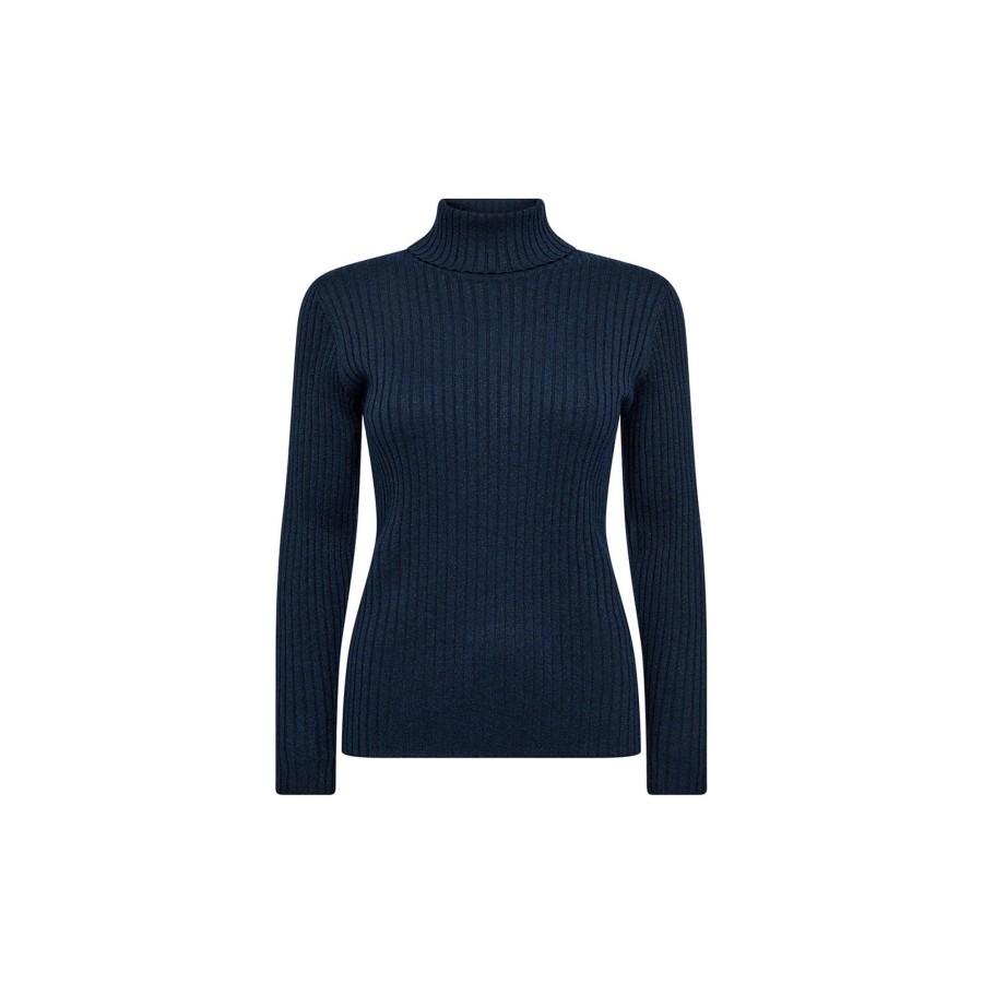 Dame MOS MOSH Strik | Mmrelena Rib Lux Rollneck Knit, Pageant Blue