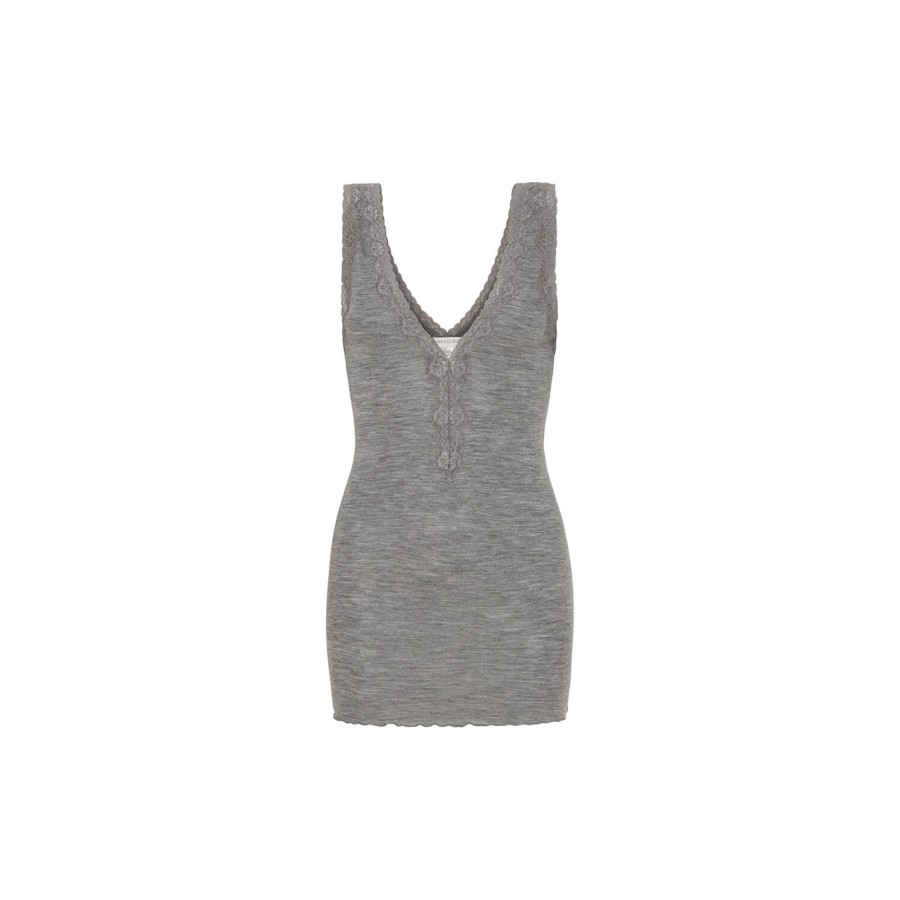 Dame Seamless Basic Toppe & T-Shirts | Woollen Lacey Top, Grey Melange